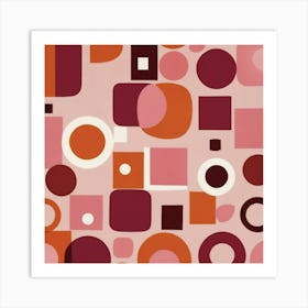 Mid Century Circles And Squares In Pink Orange And Bur 2 Art Print