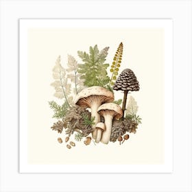 Pine cone mushroom - mushroom art print - mushroom botanical print Art Print