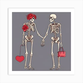 Skeletons Holding Hands Art Print