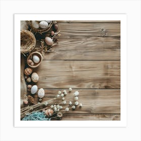 Easter Wooden Table From Above Banner Texture Art Print