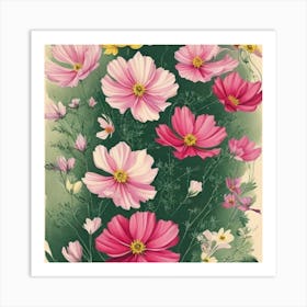 Cosmos Cosmos 3 Floral Botanical Vintage Poster Flower Art Print Art Print