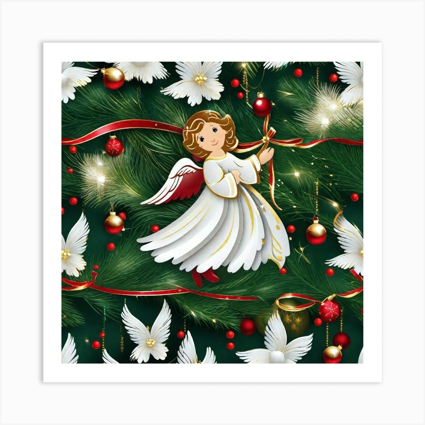 Gold Silver Angel Wings by Nastasiart Fine Art Paper Poster (styles > Decorative Art > Holiday Décor > Christmas > Religious Christmas Art > Christmas