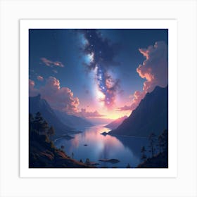 Tranquil Watercolor View Of A Far Off Galaxy 1 Art Print