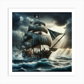 Pirate Ship In The Sea Art Print