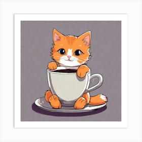 Cute Orange Kitten Loves Coffee Square Composition 11 Art Print