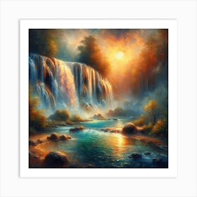 Waterfall At Sunset Art Print