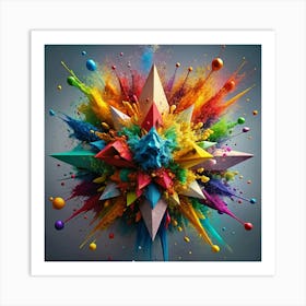 A colorful, abstract explosion of paint and geometric shapes. Art Print