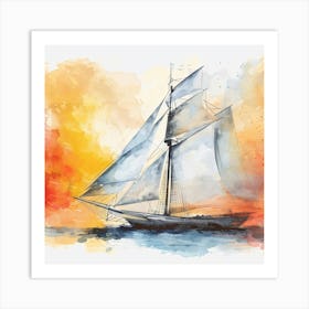 Watercolor Sailboat Painting Art Print