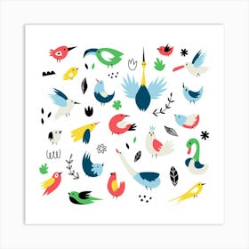 Vector Set Isolates With Cute Birds Scandinavian Style Art Print