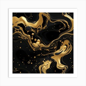 Liquid Gold Swirls on a Black Canvas Affiche