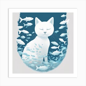 Cat With Fishes Art Print