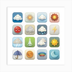 Set Of Colorful Weather Icons In Square Frames 2 Art Print