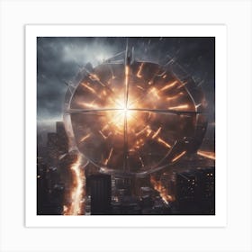 A Futuristic Energy Shield Protecting A City From An Incoming Meteor Shower 3 Art Print