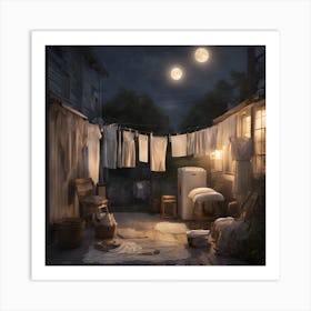 Laundry in the Moonlight 1 Art Print