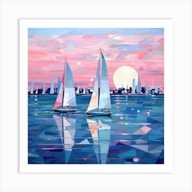 Sailboats At Sunset 9 Art Print