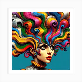 Colourful Abstract Woman With Flamboyant Hair Art Print