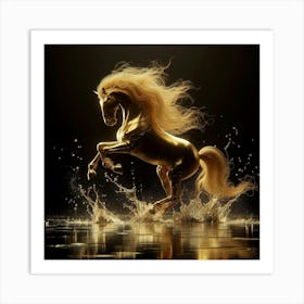 Golden Horse Splashing Water 1 Art Print