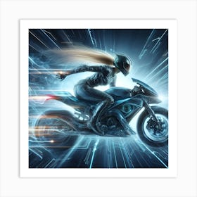 Futuristic Woman On A Motorcycle Art Print