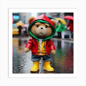 Teddy Bear In Raincoat Art Print