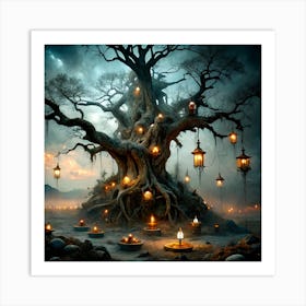 Ancient Tree With Lanterns 1 Art Print