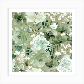 Floral Chaos Sage Green Art Print