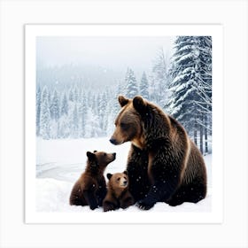 A Mother Bear Tenderly Cradles Her Playful Cubs Their Smooth Black And Brown Fur Almost Merging Aga Art Print