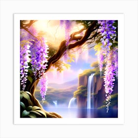 Wisteria Tree And Waterfall Art Print