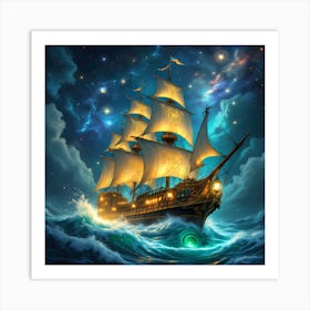 Ship In The Night Sky Art Print