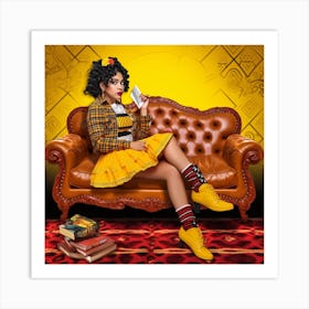 Girl Sitting On A Couch Art Print