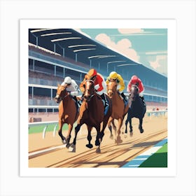 Horse Racing At The Racetrack 1 Art Print