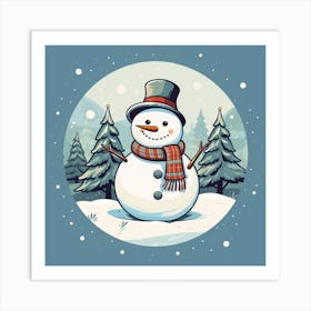 Snowman In The Forest Art Print