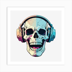 Skull With Headphones Art Print