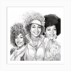 Three Women With Afros Coloring Page Art Print