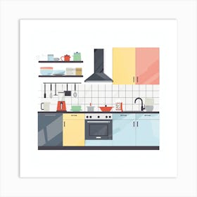 Kitchen Interior Flat Vector Illustration 9 Art Print