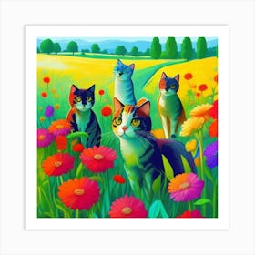 Cats In A Field Art Print