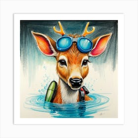 Deer In The Water 26 Art Print