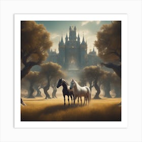 Two Horses In Front Of A Castle Art Print