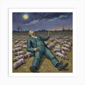 Bourbon and Boars: A Twilight Frenzy Pigs In The Field Art Print