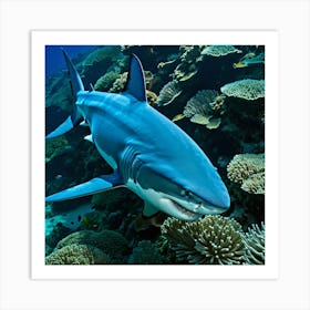 Blue Shark Marine Fish Predator Oceanic Hunter Fast Sleek Agile Underwater Wildlife Aqua (4) Art Print