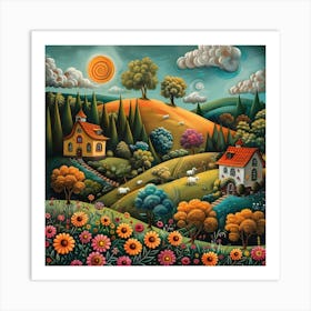 Russian Countryside, Naive, Whimsical, Folk Art Print