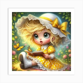 Little Girl Reading A Book 5 Art Print