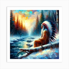 Native American Indian Male By The Stream Abstract 2 Art Print