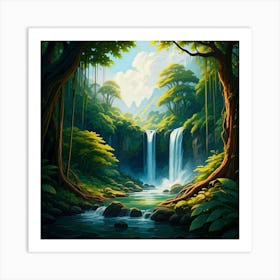 Waterfall In The Forest 3 Art Print