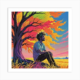 Man Sitting Under A Tree 2 Art Print