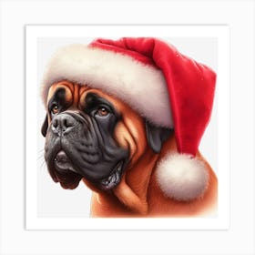 Boxer Dog In Santa Hat Affiche