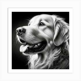 Golden Retriever Portrait in charcoal drawing 1 Art Print