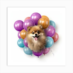 Pomeranian Dog With Balloons 2 Art Print