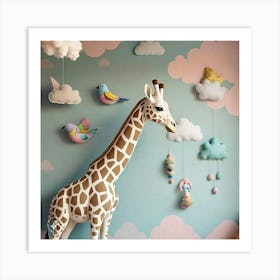 Giraffe And Clouds Art Print