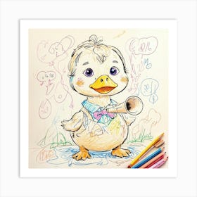 Duck With A Trumpet Art Print