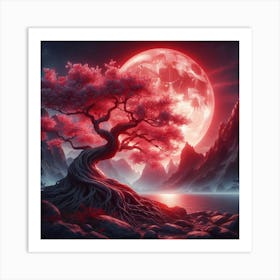 Asian Tree With Moon Art Print